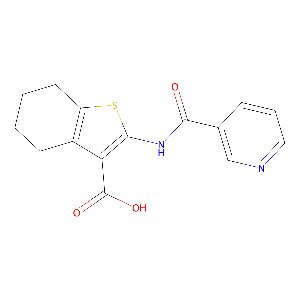 2-(Pyridine-3-amido)-4,5,6,7-tetrahydro-1-benzothiophene-3-carboxylic acid molecular structure, CAS 314032-09-2