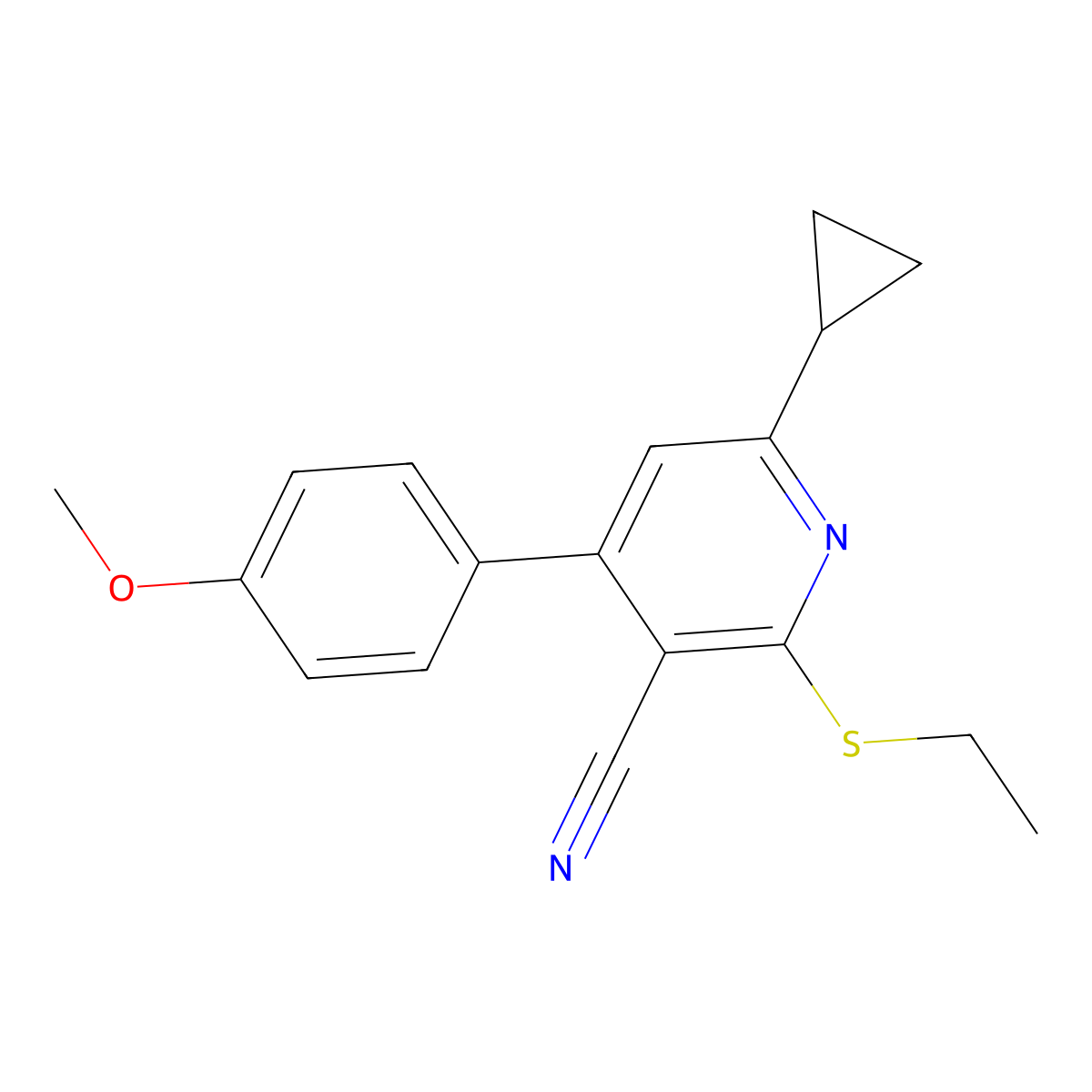 6-Cyclopropyl-2-(ethylsulfanyl)-4-(4-methoxyphenyl)pyridine-3-carbonitrile molecular structure, CAS 314033-97-1