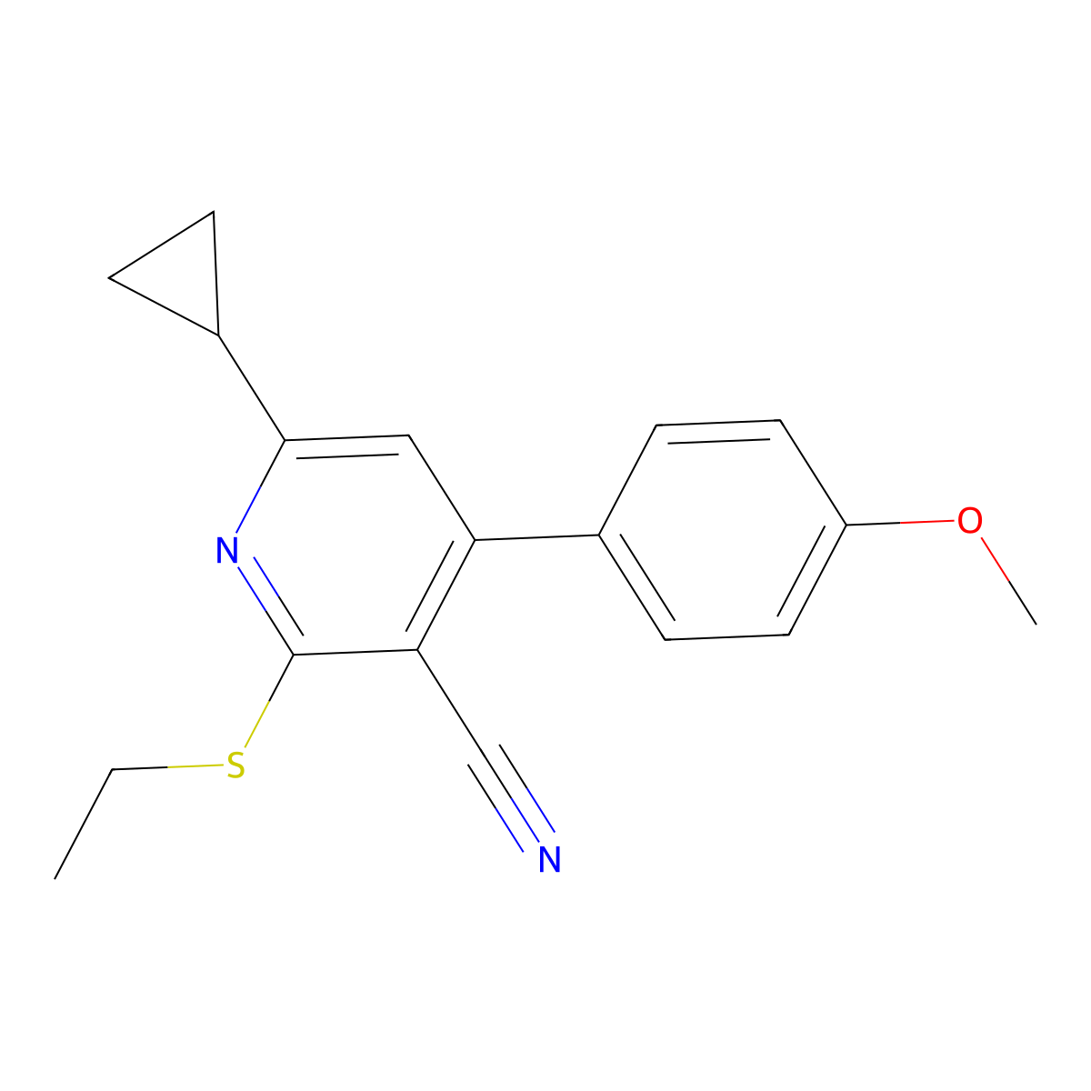 6-Cyclopropyl-2-(ethylsulfanyl)-4-(4-methoxyphenyl)pyridine-3-carbonitrile molecular structure, CAS 314033-97-1
