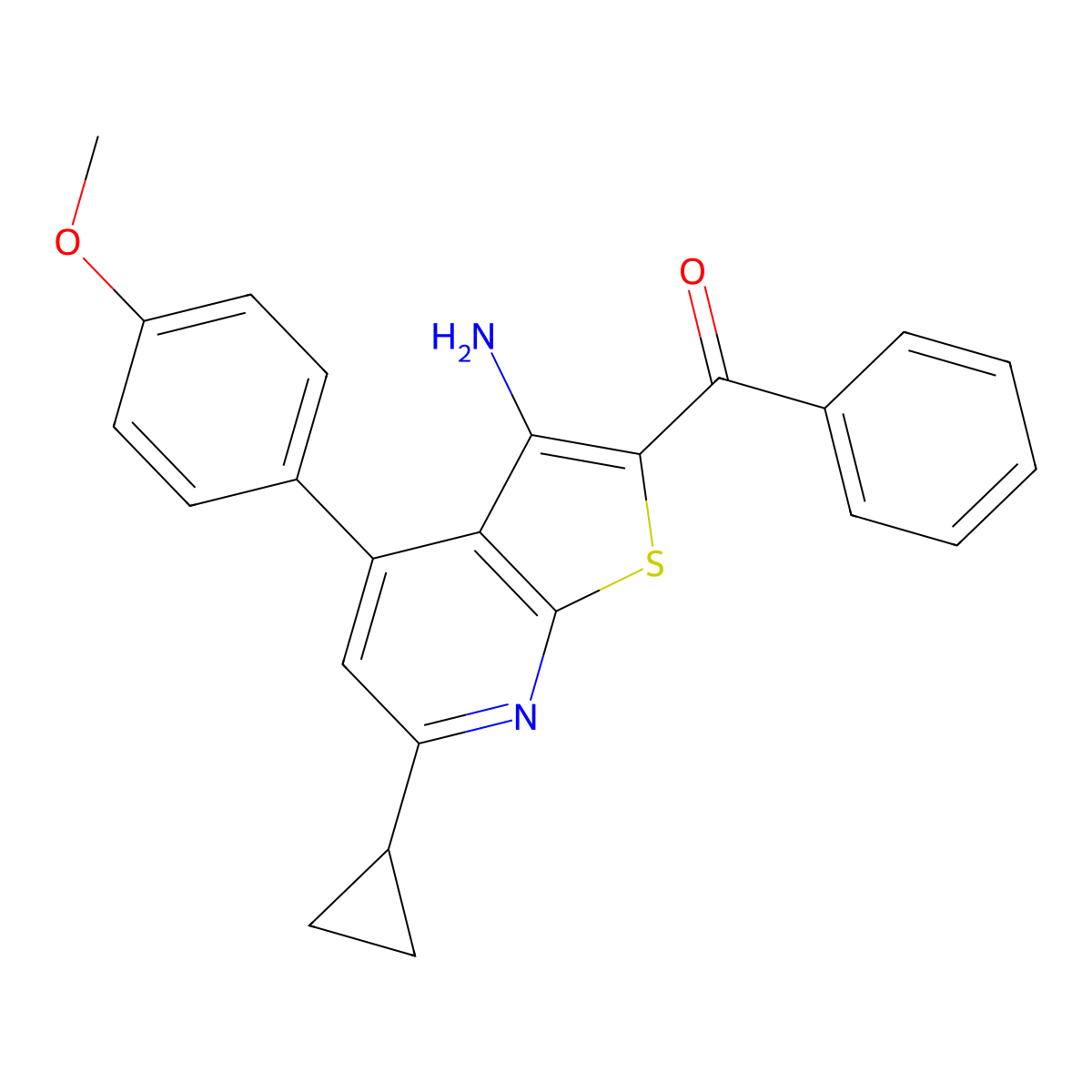 [3-Amino-6-cyclopropyl-4-(4-methoxyphenyl)thieno[2,3-b]pyridin-2-yl]-phenylmethanone molecular structure, CAS 314034-02-1