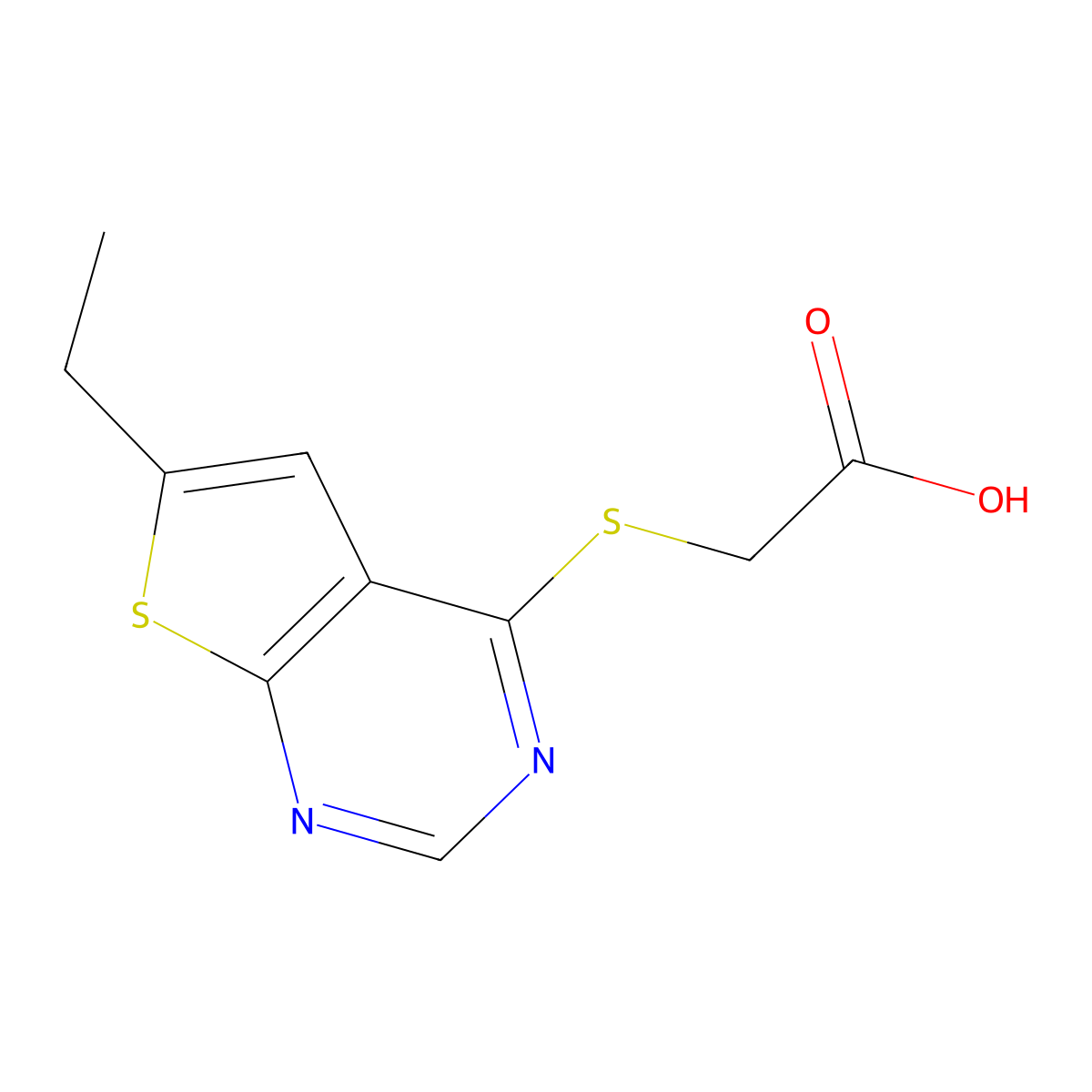 2-((6-Ethylthieno[2,3-d]pyrimidin-4-yl)thio)acetic acid molecular structure, CAS 314034-15-6