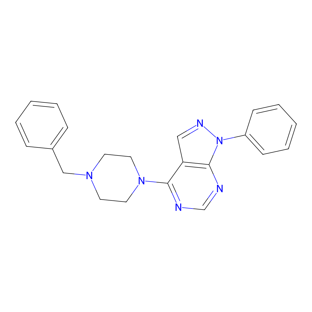 4-(4-benzylpiperazin-1-yl)-1-phenyl-1H-pyrazolo[3,4-d]pyrimidine molecular structure, CAS 314034-41-8