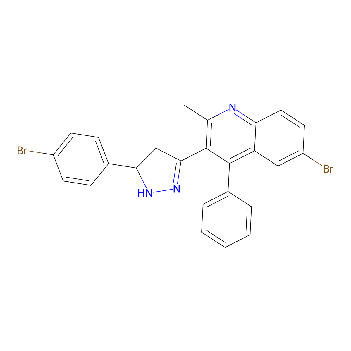 6-bromo-3-[5-(4-bromophenyl)-4,5-dihydro-1H-pyrazol-3-yl]-2-methyl-4-phenylquinoline molecular structure, CAS 314034-62-3