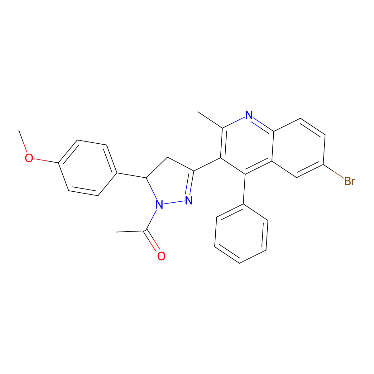 1-[5-(6-Bromo-2-methyl-4-phenylquinolin-3-yl)-3-(4-methoxyphenyl)-3,4-dihydropyrazol-2-yl]ethanone molecular structure, CAS 314034-66-7