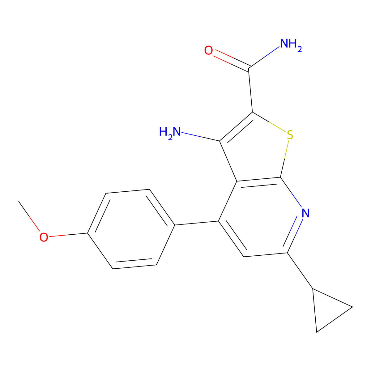 3-Amino-6-cyclopropyl-4-(4-methoxyphenyl)thieno[2,3-b]pyridine-2-carboxamide molecular structure, CAS 314035-54-6