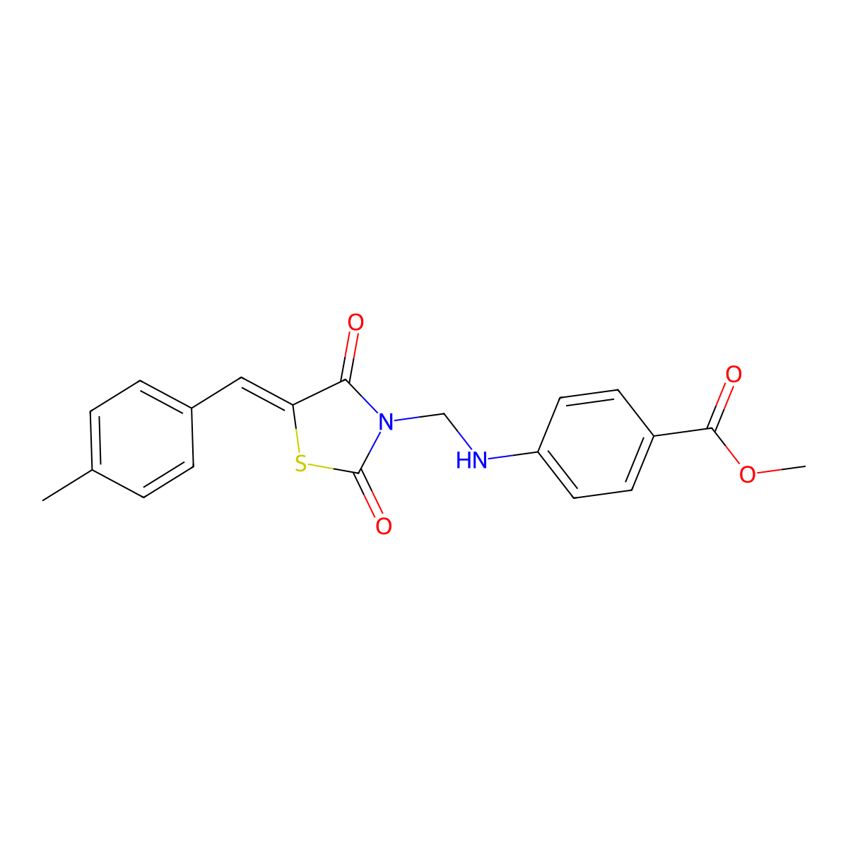 Methyl 4-[[[5-[(4-methylphenyl)methylene]-2,4-dioxo-3-thiazolidinyl]methyl]amino]benzoate molecular structure, CAS 314036-12-9