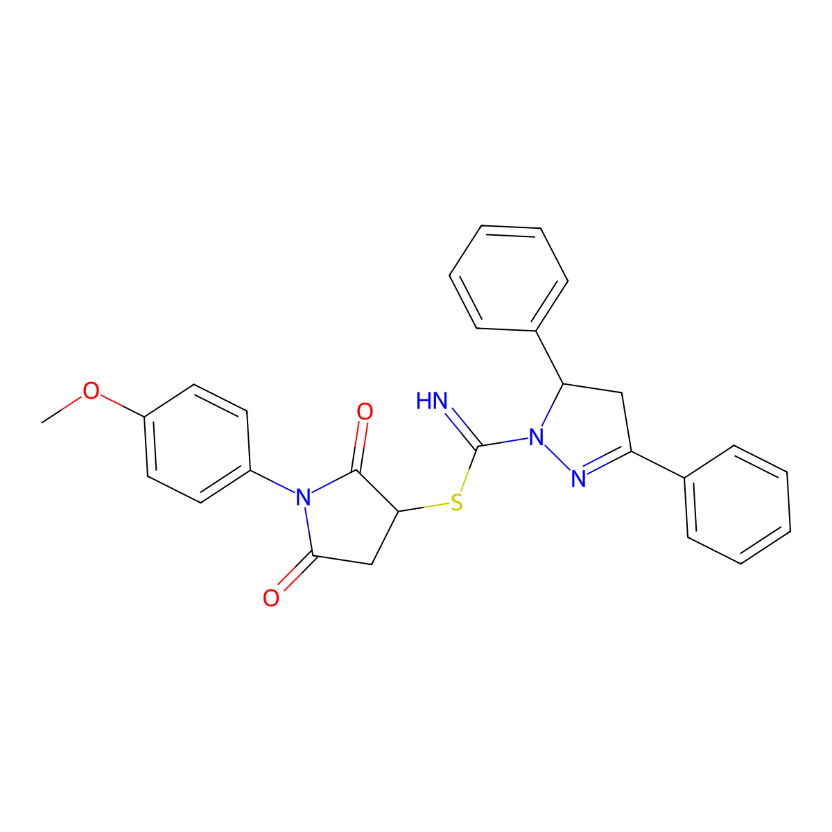 1-(4-methoxyphenyl)-2,5-dioxopyrrolidin-3-yl 3,5-diphenyl-4,5-dihydro-1H-pyrazole-1-carbimidothioate molecular structure, CAS 314038-38-5