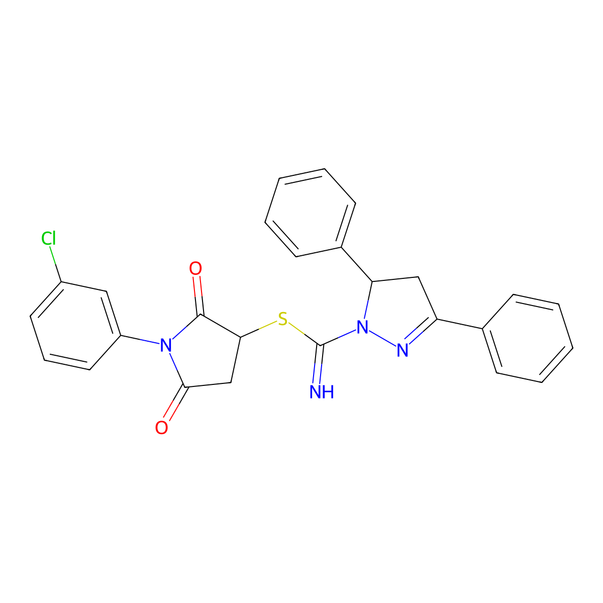 [1-(3-Chlorophenyl)-2,5-dioxopyrrolidin-3-yl] 3,5-diphenyl-3,4-dihydropyrazole-2-carboximidothioate molecular structure, CAS 314038-39-6