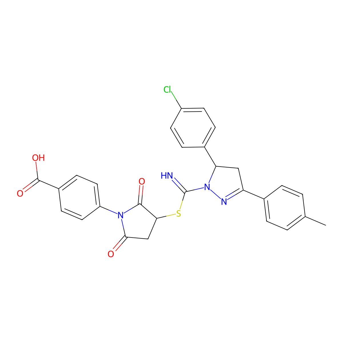 4-[3-({[5-(4-chlorophenyl)-3-(4-methylphenyl)-4,5-dihydro-1H-pyrazol-1-yl](imino)methyl}sulfanyl)-2,5-dioxopyrrolidin-1-yl]benzoic acid molecular structure, CAS 314038-43-2