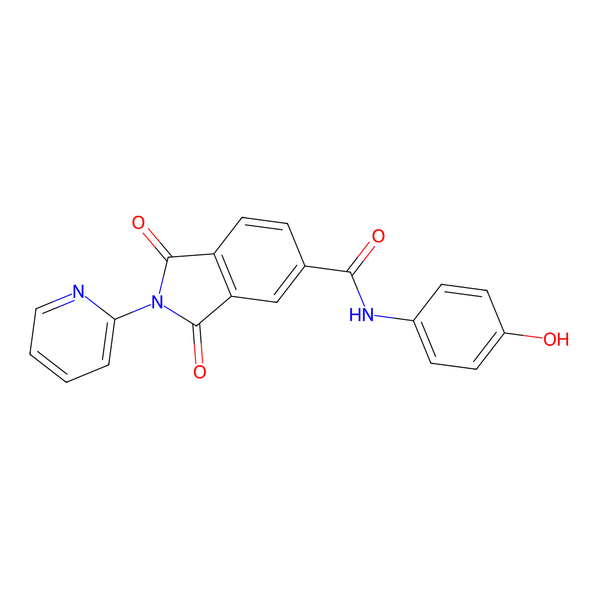N-(4-hydroxyphenyl)-1,3-dioxo-2-pyridin-2-ylisoindole-5-carboxamide molecular structure, CAS 314038-50-1