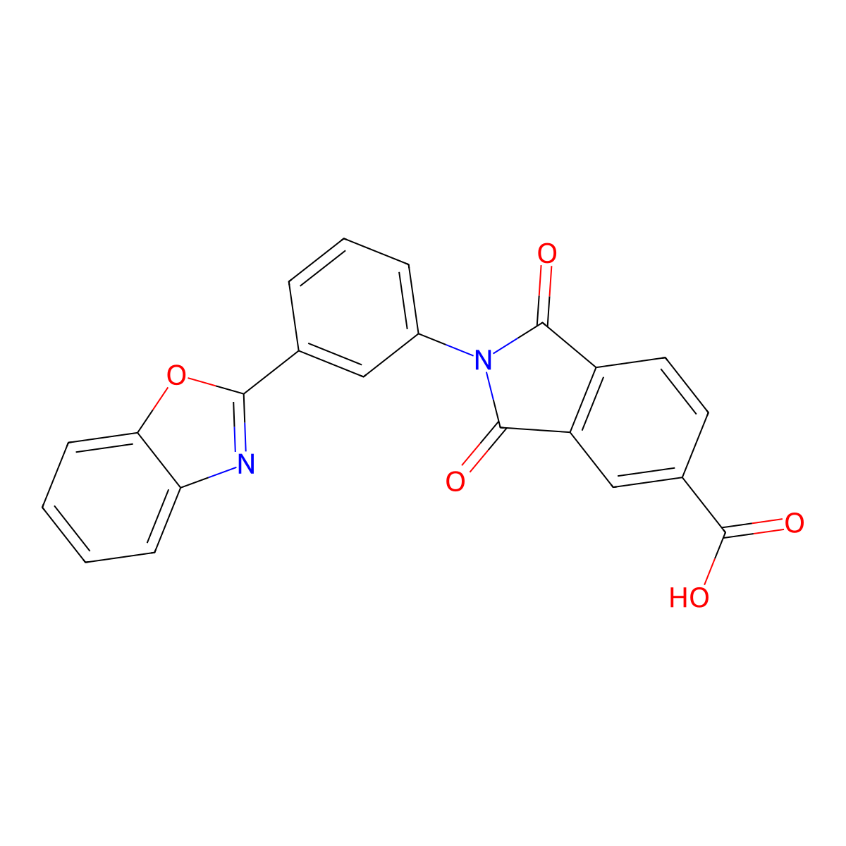 2-(3-(Benzo[d]oxazol-2-yl)phenyl)-1,3-dioxoisoindoline-5-carboxylic acid molecular structure, CAS 314038-76-1
