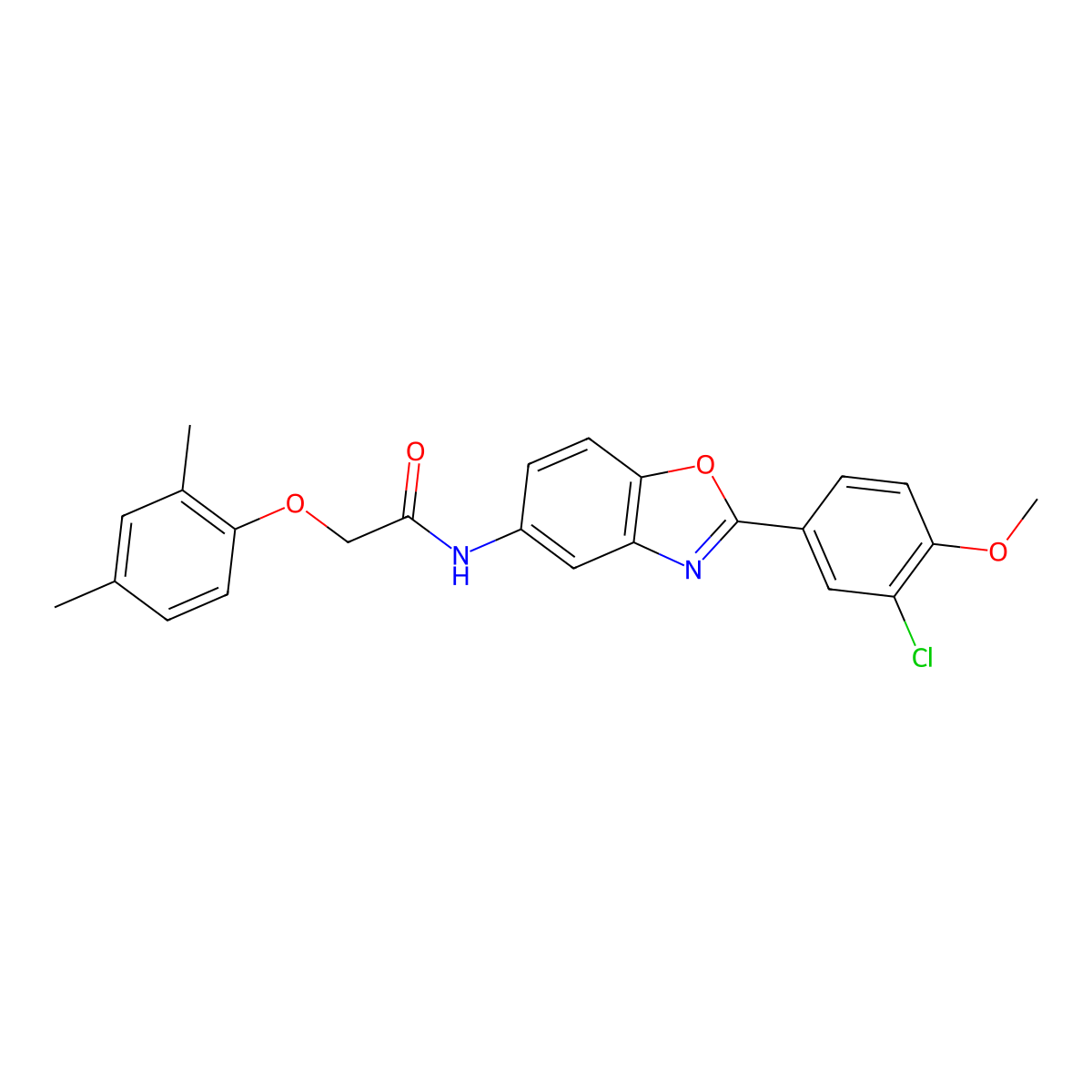 N-[2-(3-chloro-4-methoxyphenyl)-1,3-benzoxazol-5-yl]-2-(2,4-dimethylphenoxy)acetamide molecular structure, CAS 314039-18-4