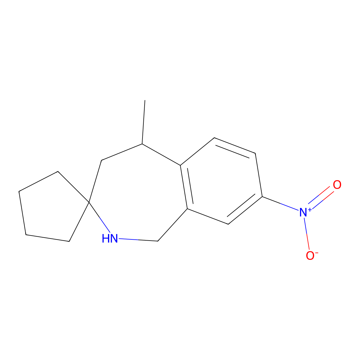5-Methyl-8-nitro-1,2,4,5-tetrahydrospiro[2-benzazepine-3,1'-cyclopentane] molecular structure, CAS 314039-23-1