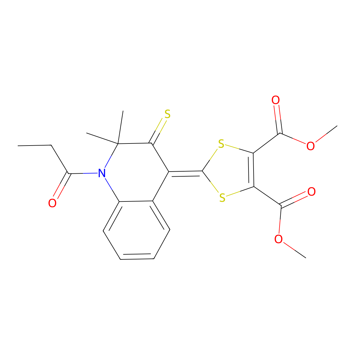 dimethyl 2-(2,2-dimethyl-1-propanoyl-3-thioxo-2,3-dihydroquinolin-4(1H)-ylidene)-1,3-dithiole-4,5-dicarboxylate molecular structure, CAS 314039-29-7