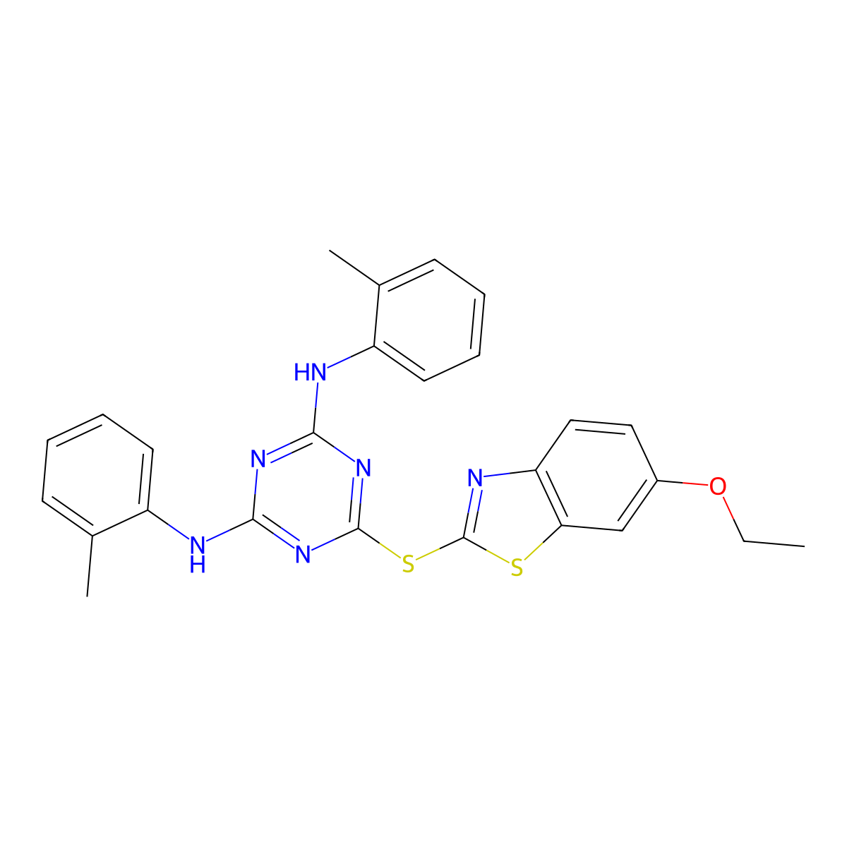 6-[(6-ethoxy-1,3-benzothiazol-2-yl)sulfanyl]-N,N'-bis(2-methylphenyl)-1,3,5-triazine-2,4-diamine molecular structure, CAS 314039-39-9