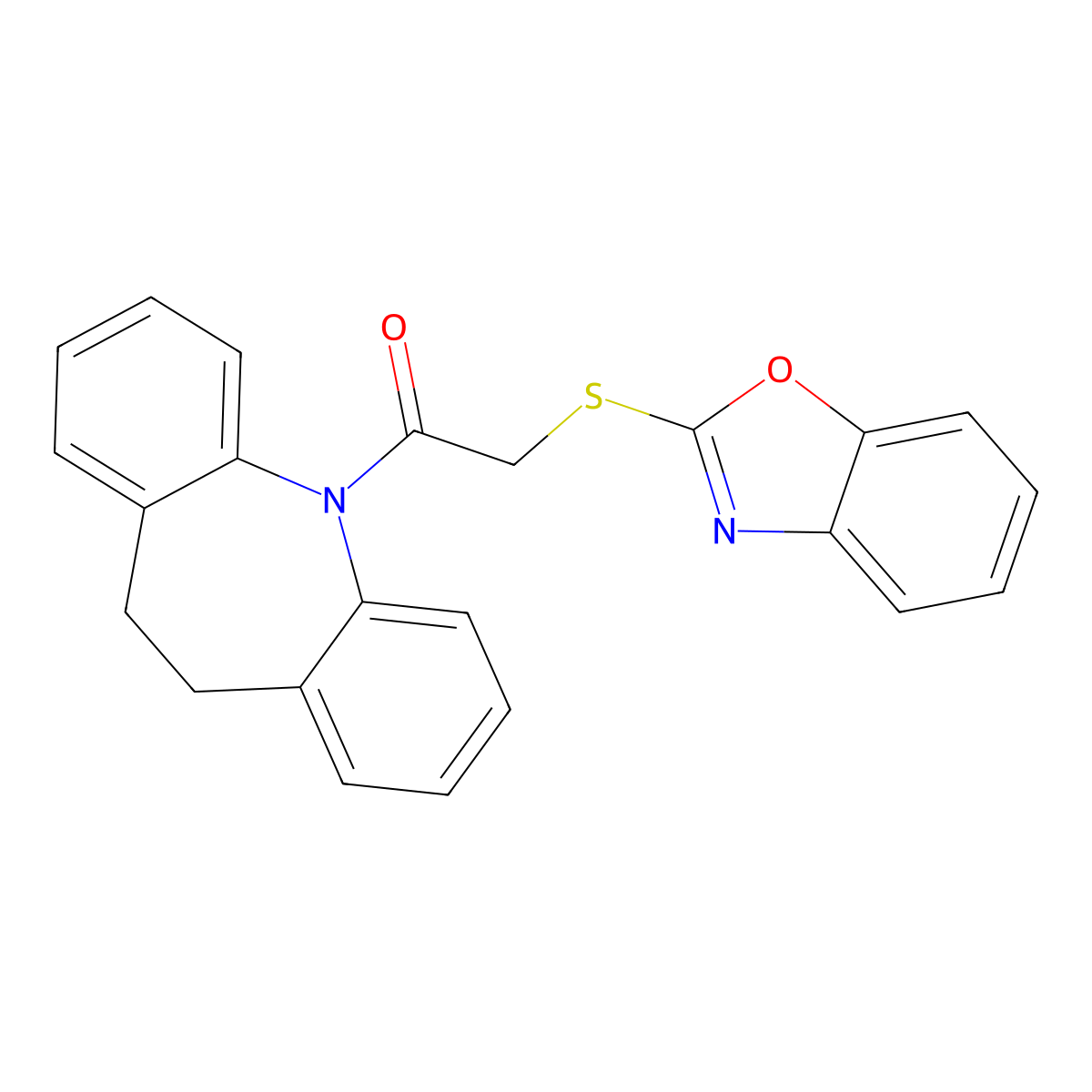 2-(1,3-benzoxazol-2-ylsulfanyl)-1-(10,11-dihydro-5H-dibenzo[b,f]azepin-5-yl)ethanone molecular structure, CAS 314039-46-8