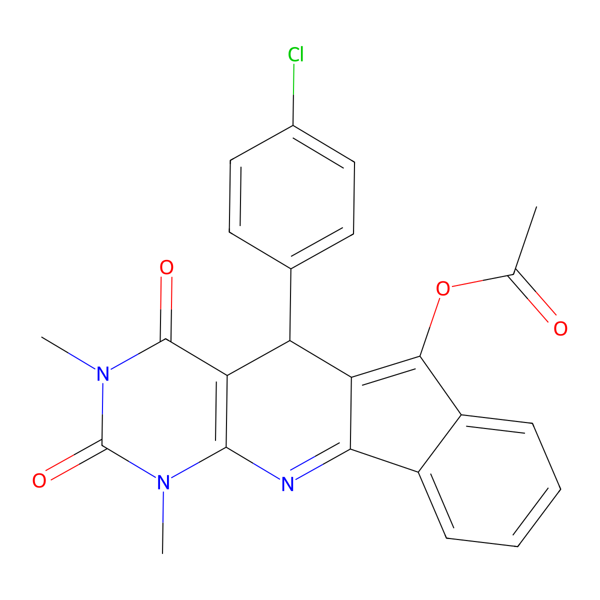 5-(4-chlorophenyl)-1,3-dimethyl-2,4-dioxo-2,3,4,5-tetrahydro-1H-indeno[2',1':5,6]pyrido[2,3-d]pyrimidin-6-yl acetate molecular structure, CAS 314039-49-1