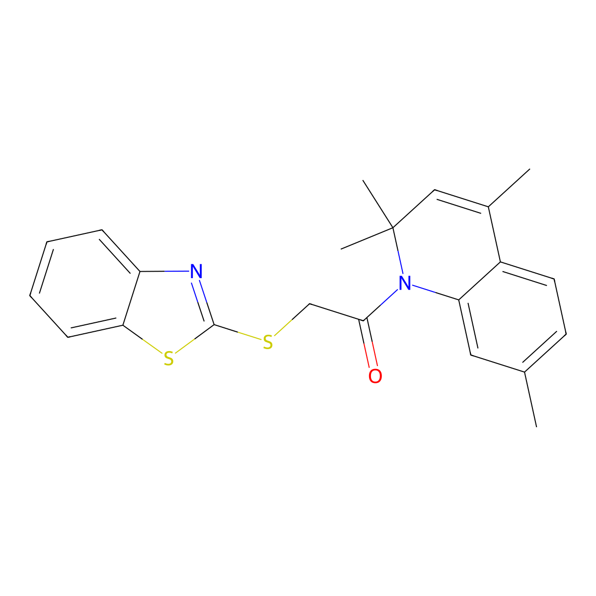 2-(1,3-benzothiazol-2-ylsulfanyl)-1-(2,2,4,7-tetramethylquinolin-1(2H)-yl)ethanone molecular structure, CAS 314039-55-9