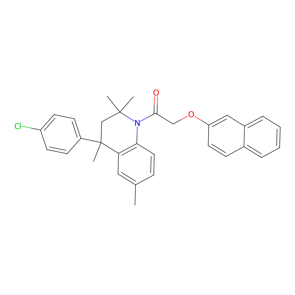 1-[4-(4-chlorophenyl)-2,2,4,6-tetramethyl-3,4-dihydroquinolin-1(2H)-yl]-2-(naphthalen-2-yloxy)ethanone molecular structure, CAS 314039-64-0