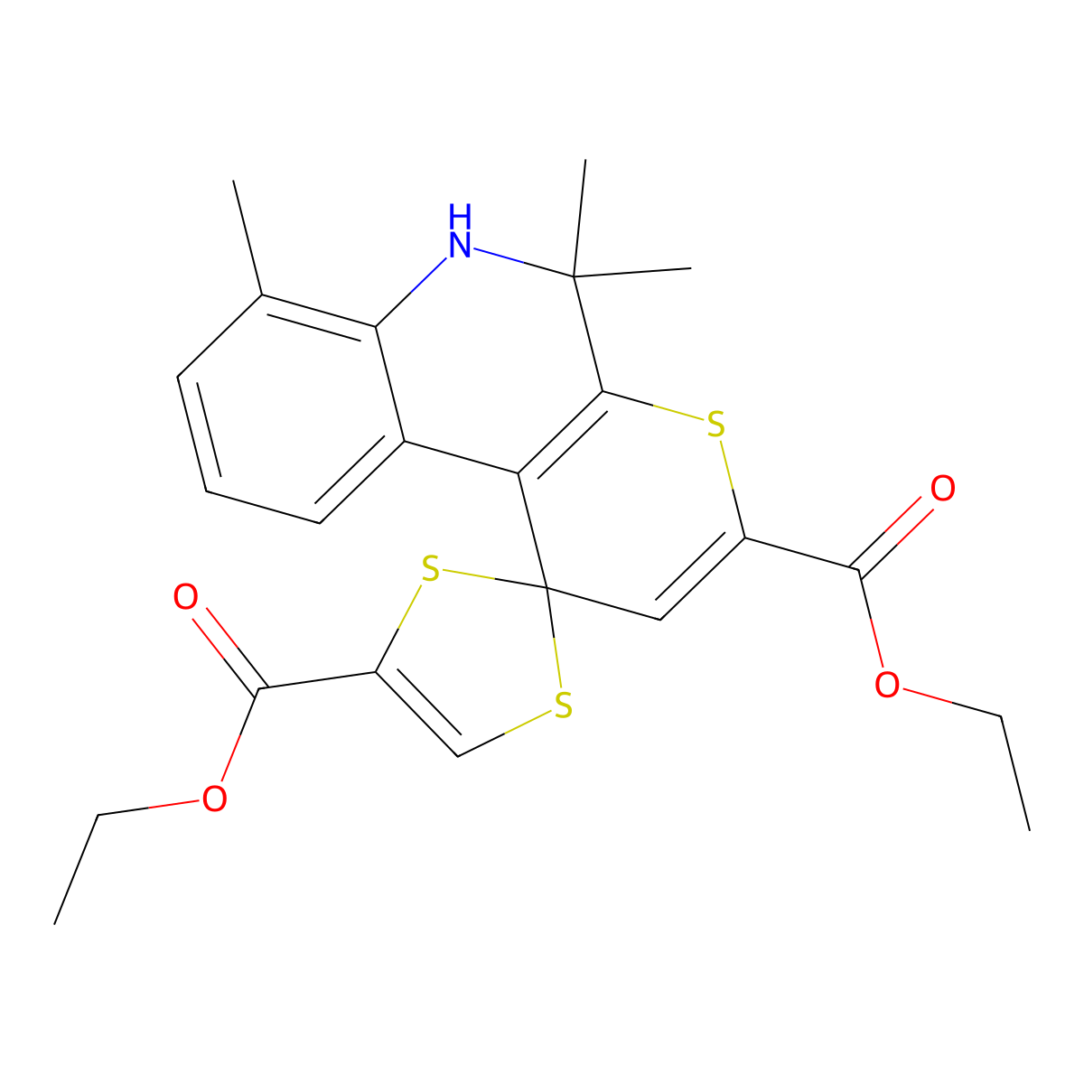 diethyl 5',5',7'-trimethylspiro[1,3-dithiole-2,1'-6H-thiopyrano[2,3-c]quinoline]-3',4-dicarboxylate molecular structure, CAS 314039-69-5