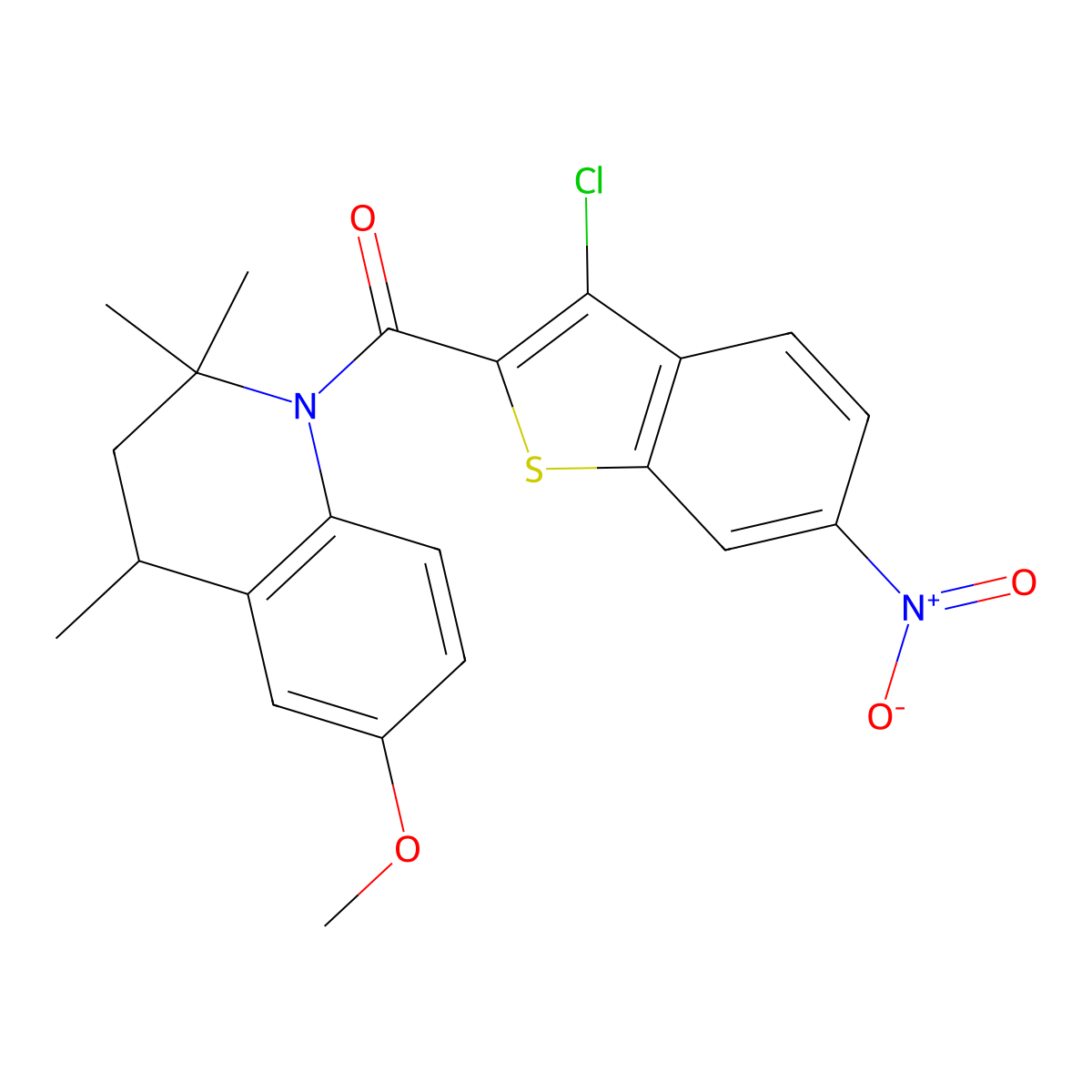 (3-Chloro-6-nitro-1-benzothiophen-2-yl)-(6-methoxy-2,2,4-trimethyl-3,4-dihydroquinolin-1-yl)methanone molecular structure, CAS 314039-83-3