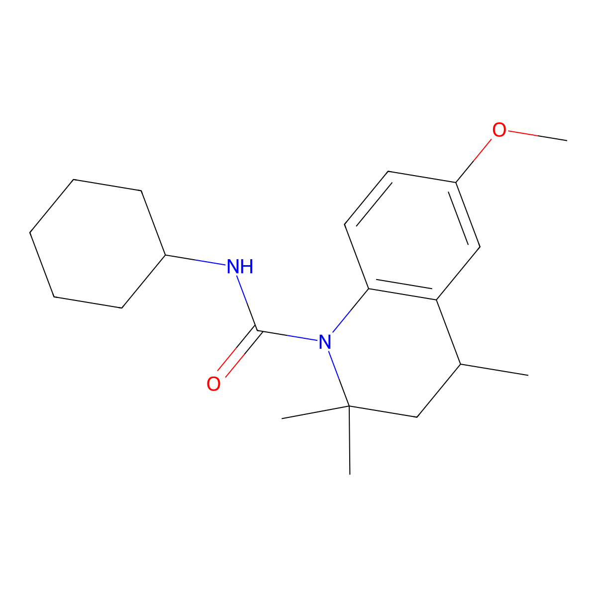 N-cyclohexyl-6-methoxy-2,2,4-trimethyl-3,4-dihydroquinoline-1(2H)-carboxamide molecular structure, CAS 314039-85-5