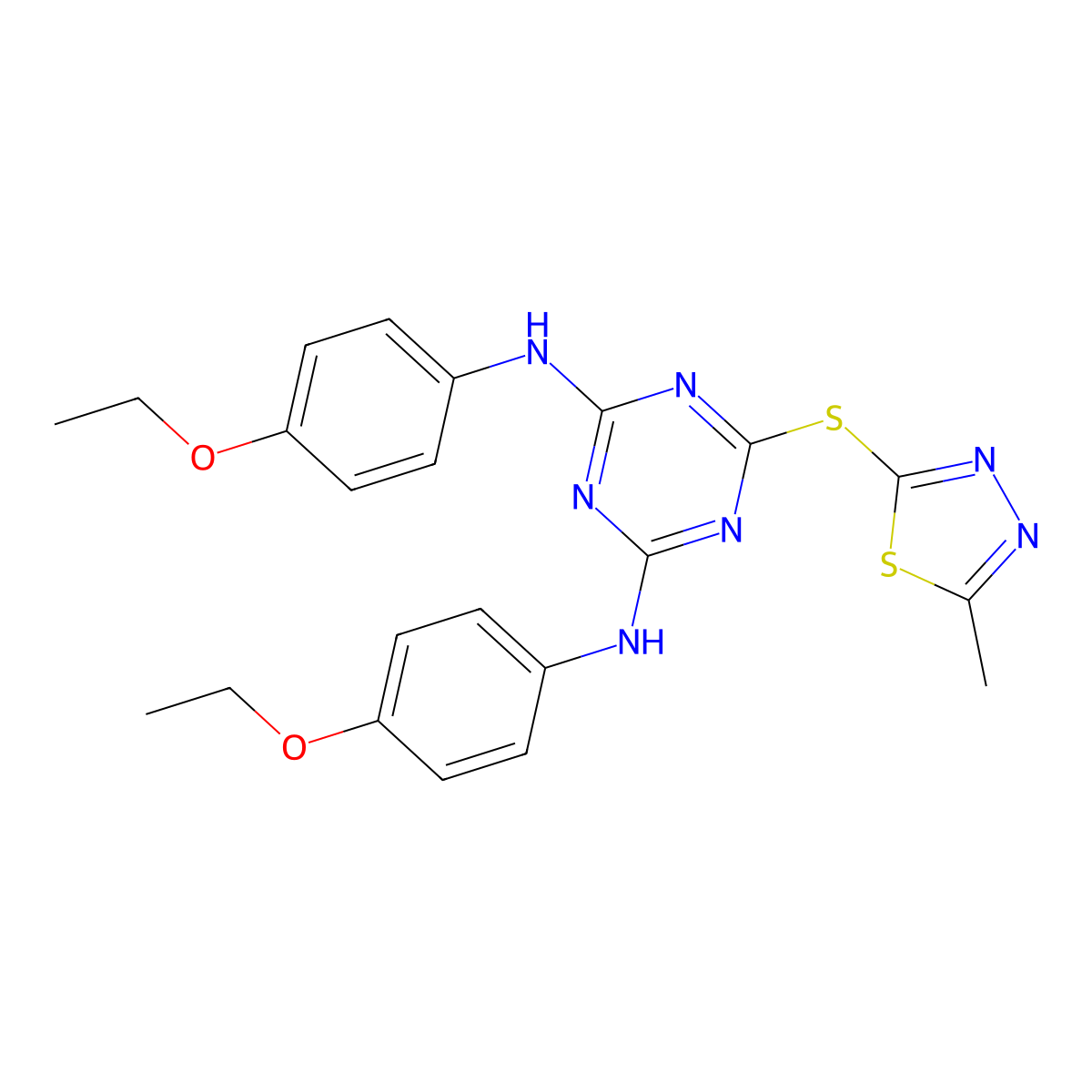 N,N'-bis(4-ethoxyphenyl)-6-[(5-methyl-1,3,4-thiadiazol-2-yl)sulfanyl]-1,3,5-triazine-2,4-diamine molecular structure, CAS 314039-89-9