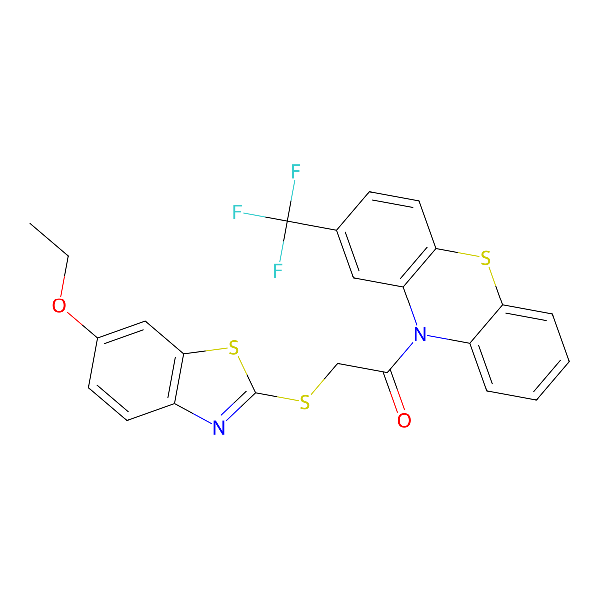 10-{[(6-ethoxy-1,3-benzothiazol-2-yl)sulfanyl]acetyl}-2-(trifluoromethyl)-10H-phenothiazine molecular structure, CAS 314039-98-0