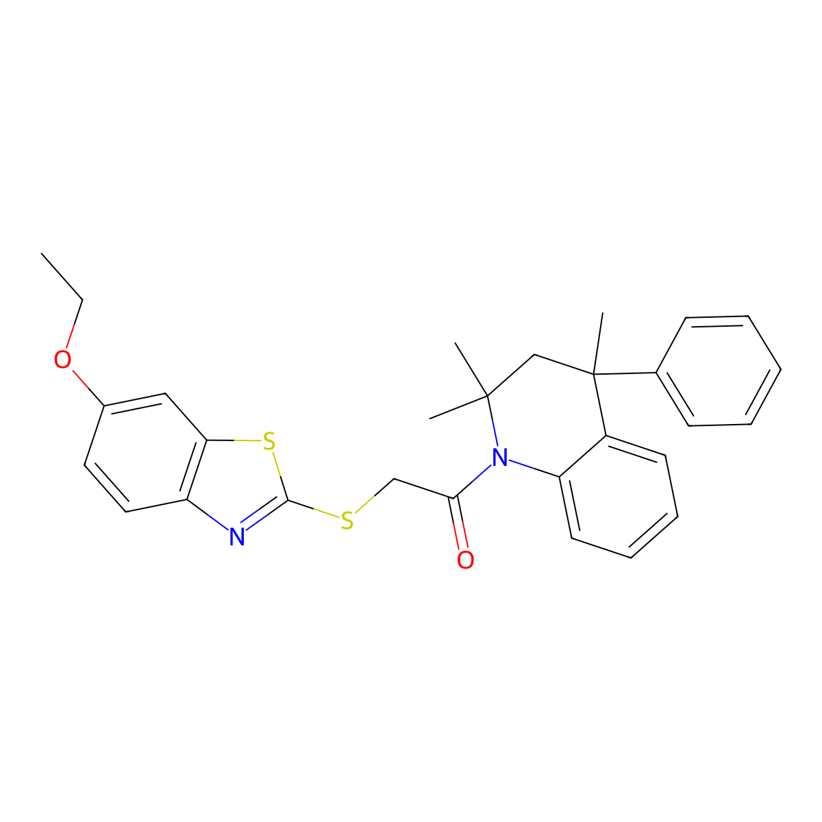 1-{[(6-Ethoxy-1,3-benzothiazol-2-yl)thio]acetyl}-2,2,4-trimethyl-4-phenyl-1,2,3,4-tetrahydroquinoline molecular structure, CAS 314040-04-5