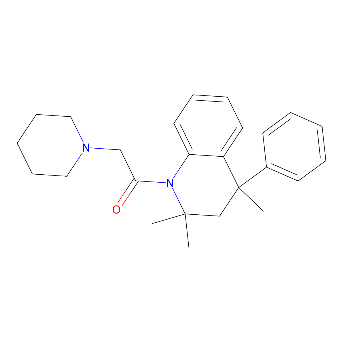 2-(piperidin-1-yl)-1-(2,2,4-trimethyl-4-phenyl-3,4-dihydroquinolin-1(2H)-yl)ethanone molecular structure, CAS 314040-05-6
