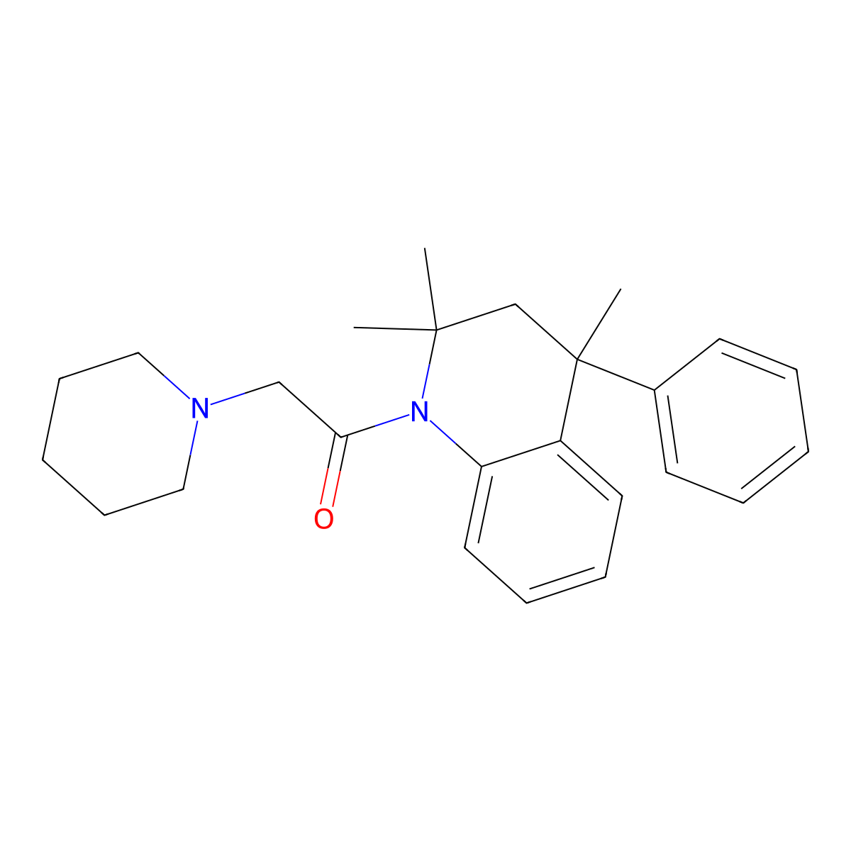 2-(piperidin-1-yl)-1-(2,2,4-trimethyl-4-phenyl-3,4-dihydroquinolin-1(2H)-yl)ethanone molecular structure, CAS 314040-05-6