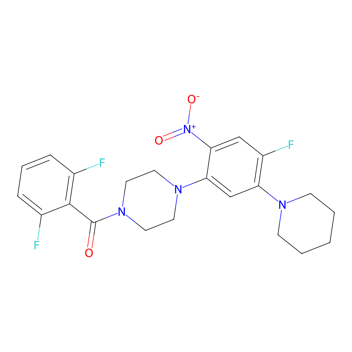 (2,6-Difluorophenyl)-[4-(4-fluoro-2-nitro-5-piperidin-1-ylphenyl)piperazin-1-yl]methanone molecular structure, CAS 314040-19-2