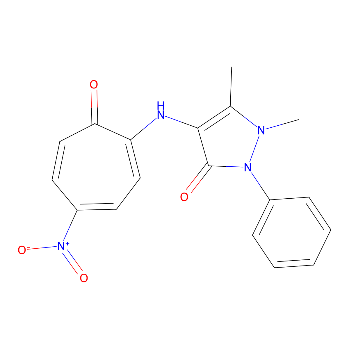 1,5-Dimethyl-4-[(4-nitro-7-oxocyclohepta-1,3,5-trien-1-yl)amino]-2-phenylpyrazol-3-one molecular structure, CAS 314040-30-7