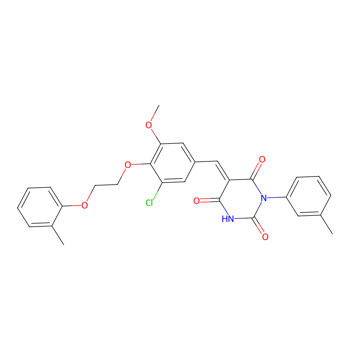 5-[[3-Chloro-5-methoxy-4-[2-(2-methylphenoxy)ethoxy]phenyl]methylene]-1-(3-methylphenyl)-2,4,6(1H,3H,5H)-pyrimidinetrione molecular structure, CAS 314041-09-3