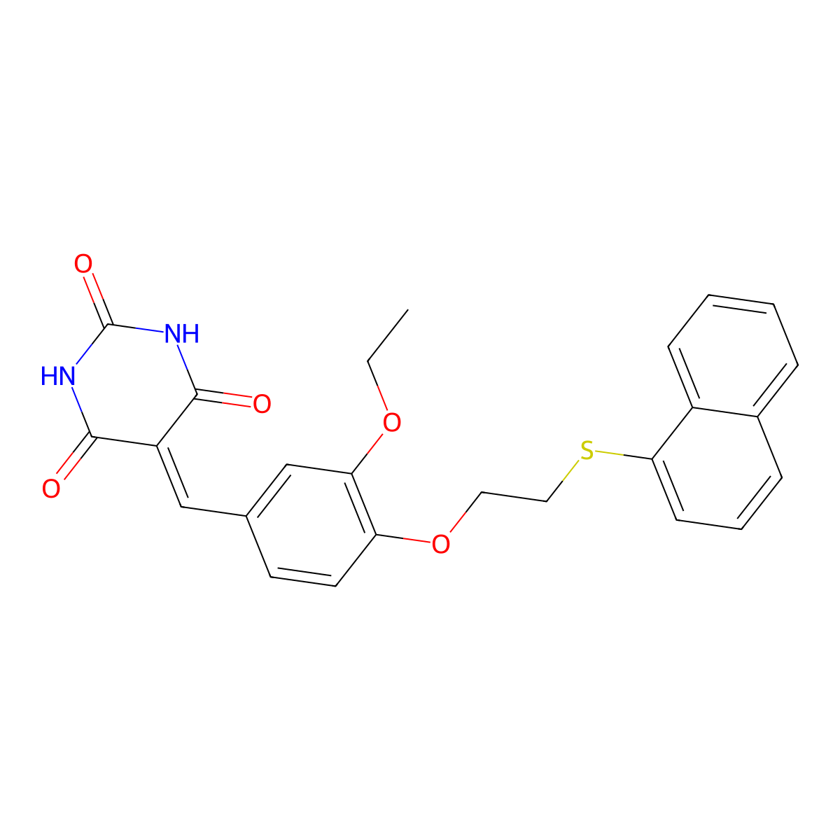 5-{3-ethoxy-4-[2-(naphthalen-1-ylsulfanyl)ethoxy]benzylidene}pyrimidine-2,4,6(1H,3H,5H)-trione molecular structure, CAS 314041-55-9