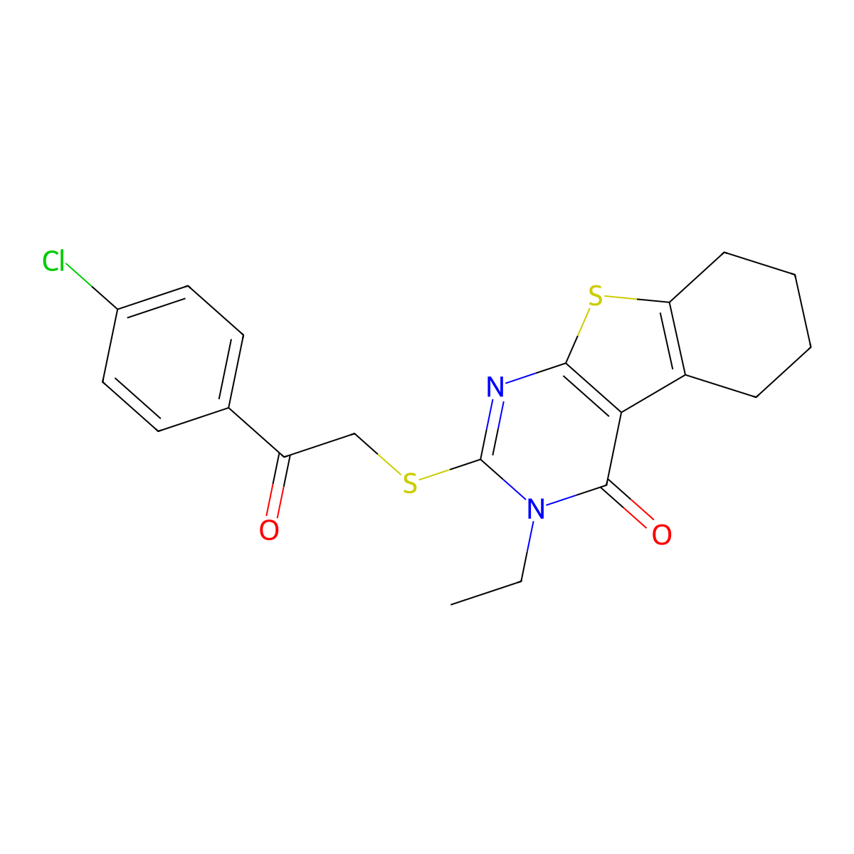 2-{[2-(4-chlorophenyl)-2-oxoethyl]sulfanyl}-3-ethyl-5,6,7,8-tetrahydro[1]benzothieno[2,3-d]pyrimidin-4(3H)-one molecular structure, CAS 314041-76-4