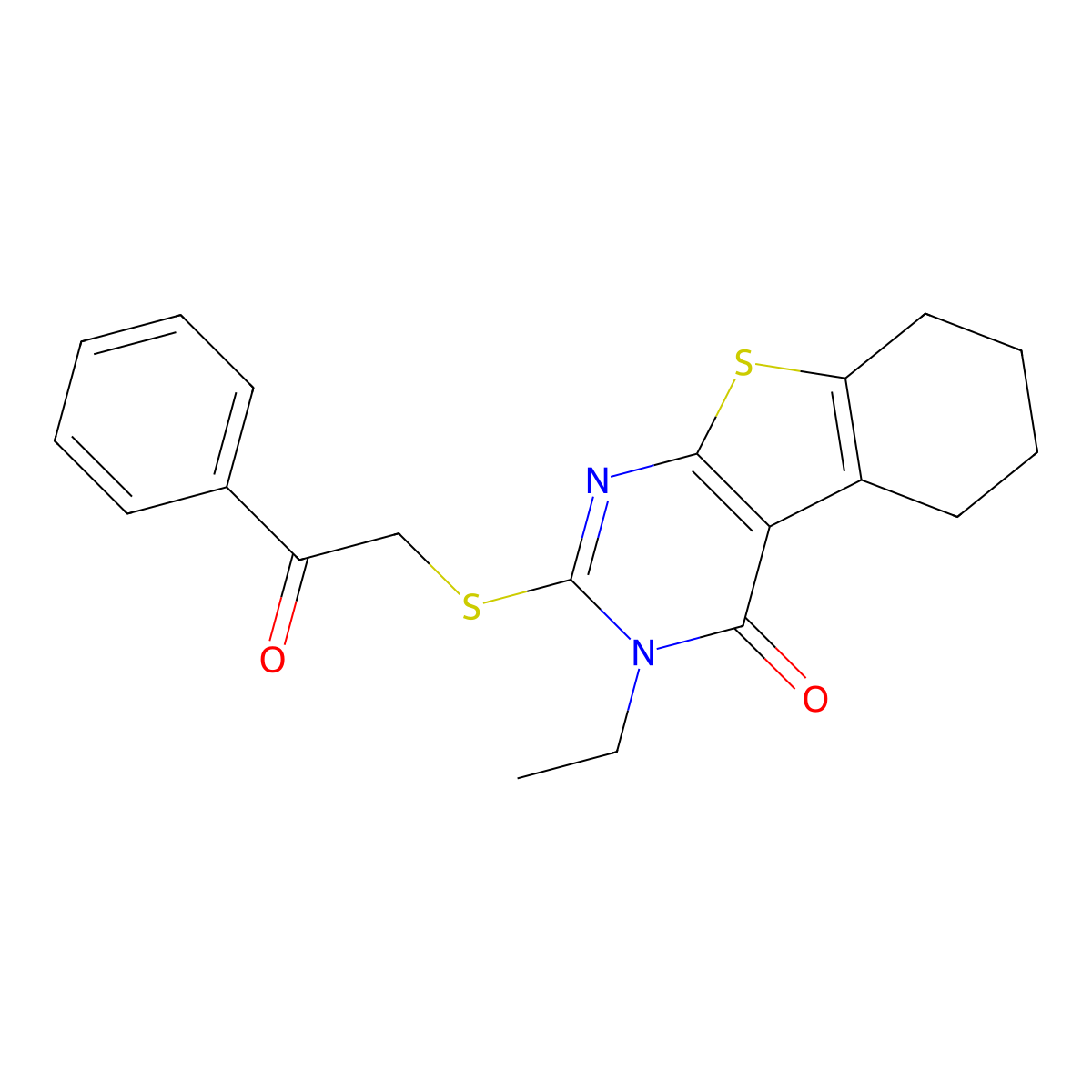 3-ethyl-2-[(2-oxo-2-phenylethyl)sulfanyl]-5,6,7,8-tetrahydro[1]benzothieno[2,3-d]pyrimidin-4(3H)-one molecular structure, CAS 314041-80-0