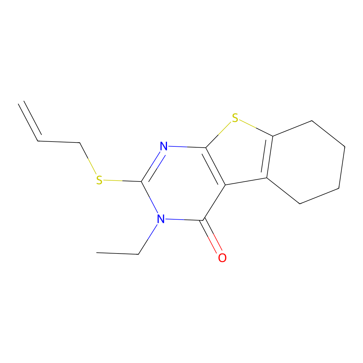 3-Ethyl-2-prop-2-enylsulfanyl-5,6,7,8-tetrahydro-[1]benzothiolo[2,3-d]pyrimidin-4-one molecular structure, CAS 314041-81-1