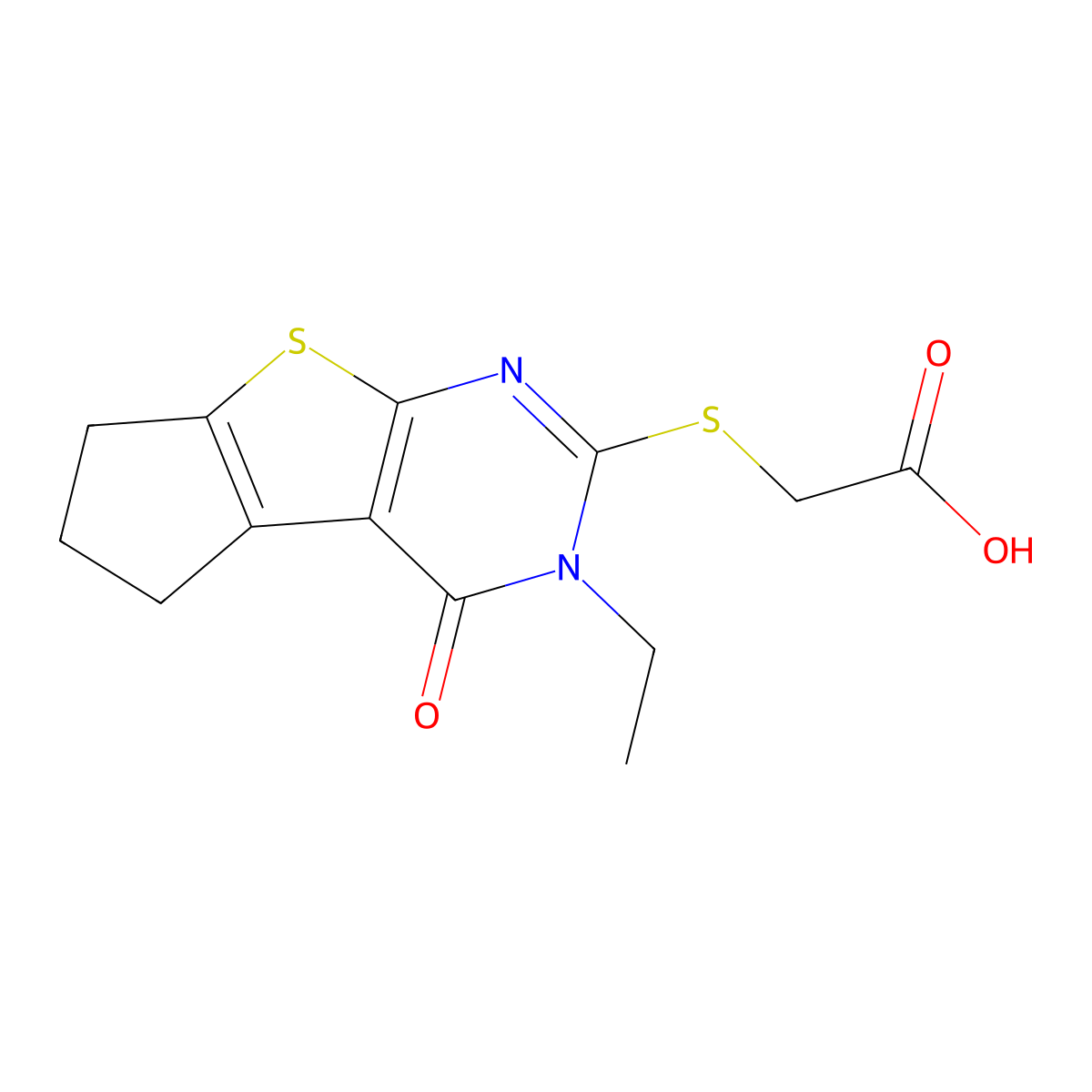 [(3-Ethyl-4-oxo-3,5,6,7-tetrahydro-4H-cyclopenta[4,5]thieno[2,3-D]pyrimid+ molecular structure, CAS 314041-85-5