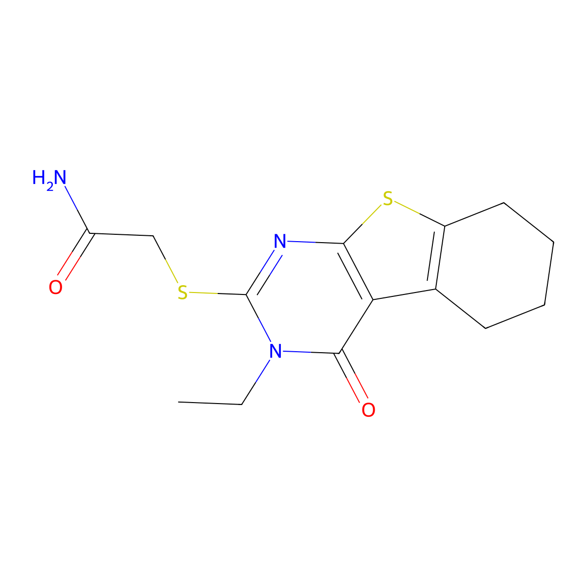 2-[(3-Ethyl-4-oxo-3,4,5,6,7,8-hexahydro[1]benzothieno[2,3-d]pyrimidin-2-yl)sulfanyl]acetamide molecular structure, CAS 314041-86-6