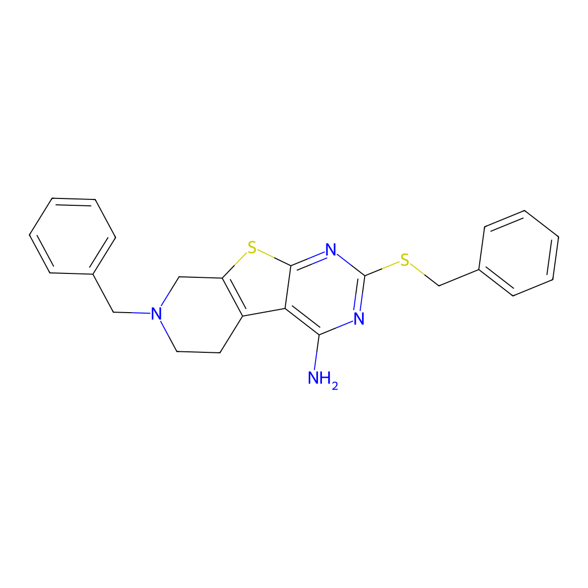 7-Benzyl-2-(benzylsulfanyl)-5,6,7,8-tetrahydropyrido[4',3':4,5]thieno[2,3-d]pyrimidin-4-amine molecular structure, CAS 314041-94-6