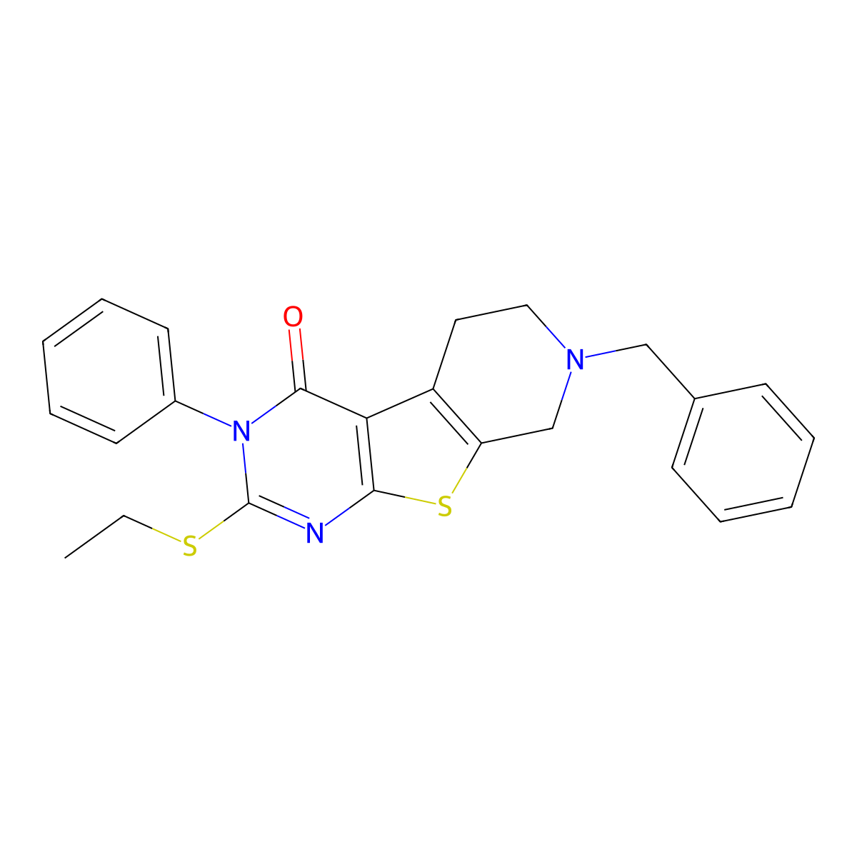 7-benzyl-2-(ethylsulfanyl)-3-phenyl-5,6,7,8-tetrahydropyrido[4',3':4,5]thieno[2,3-d]pyrimidin-4(3H)-one molecular structure, CAS 314041-95-7