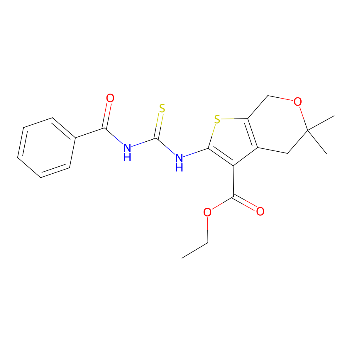 Ethyl 2-(3-benzoylthioureido)-5,5-dimethyl-4,7-dihydro-5H-thieno[2,3-c]pyran-3-carboxylate molecular structure, CAS 314042-00-7