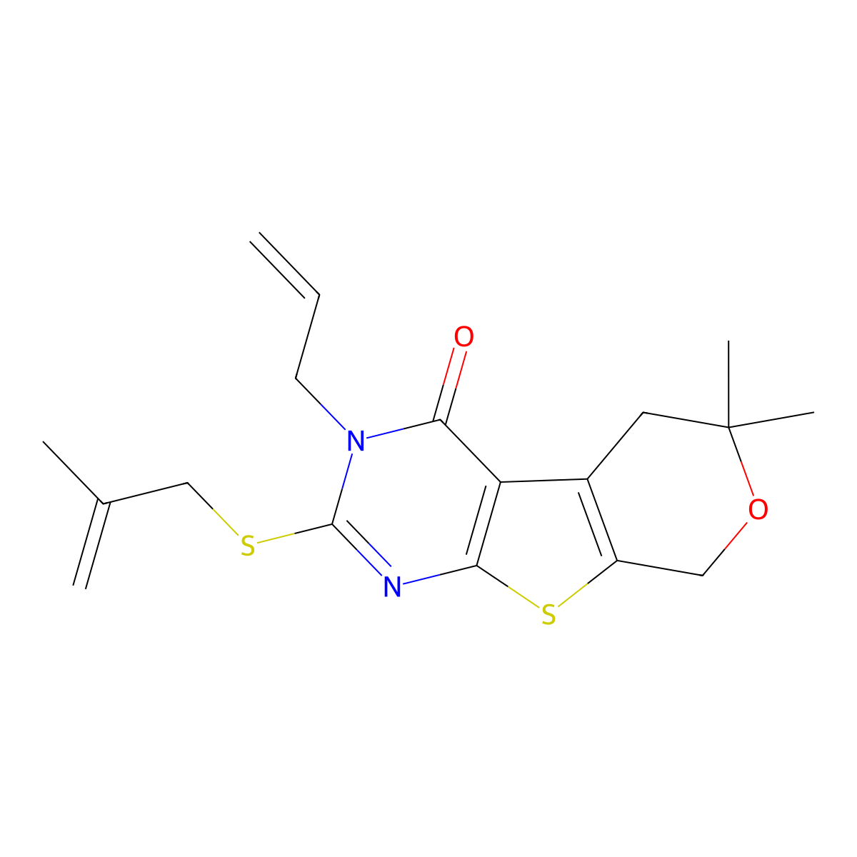 3-allyl-6,6-dimethyl-2-[(2-methyl-2-propenyl)sulfanyl]-3,5,6,8-tetrahydro-4H-pyrano[4',3':4,5]thieno[2,3-d]pyrimidin-4-one molecular structure, CAS 314042-04-1