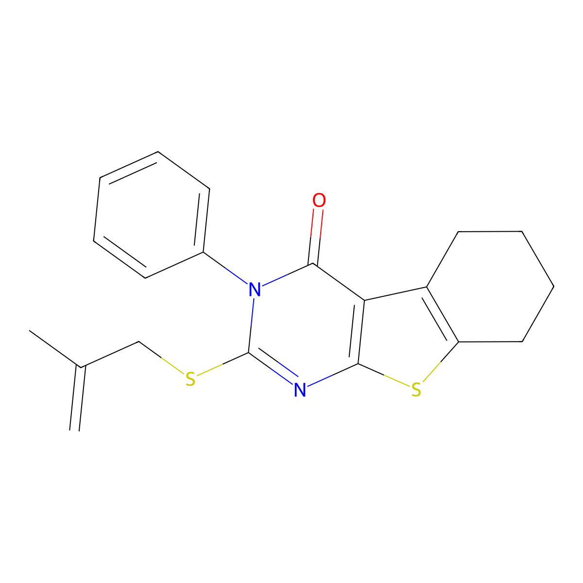 2-[(2-methylprop-2-enyl)thio]-3-phenyl-5,6,7,8-tetrahydro[1]benzothieno[2,3-d]pyrimidin-4(3H)-one molecular structure, CAS 314042-07-4