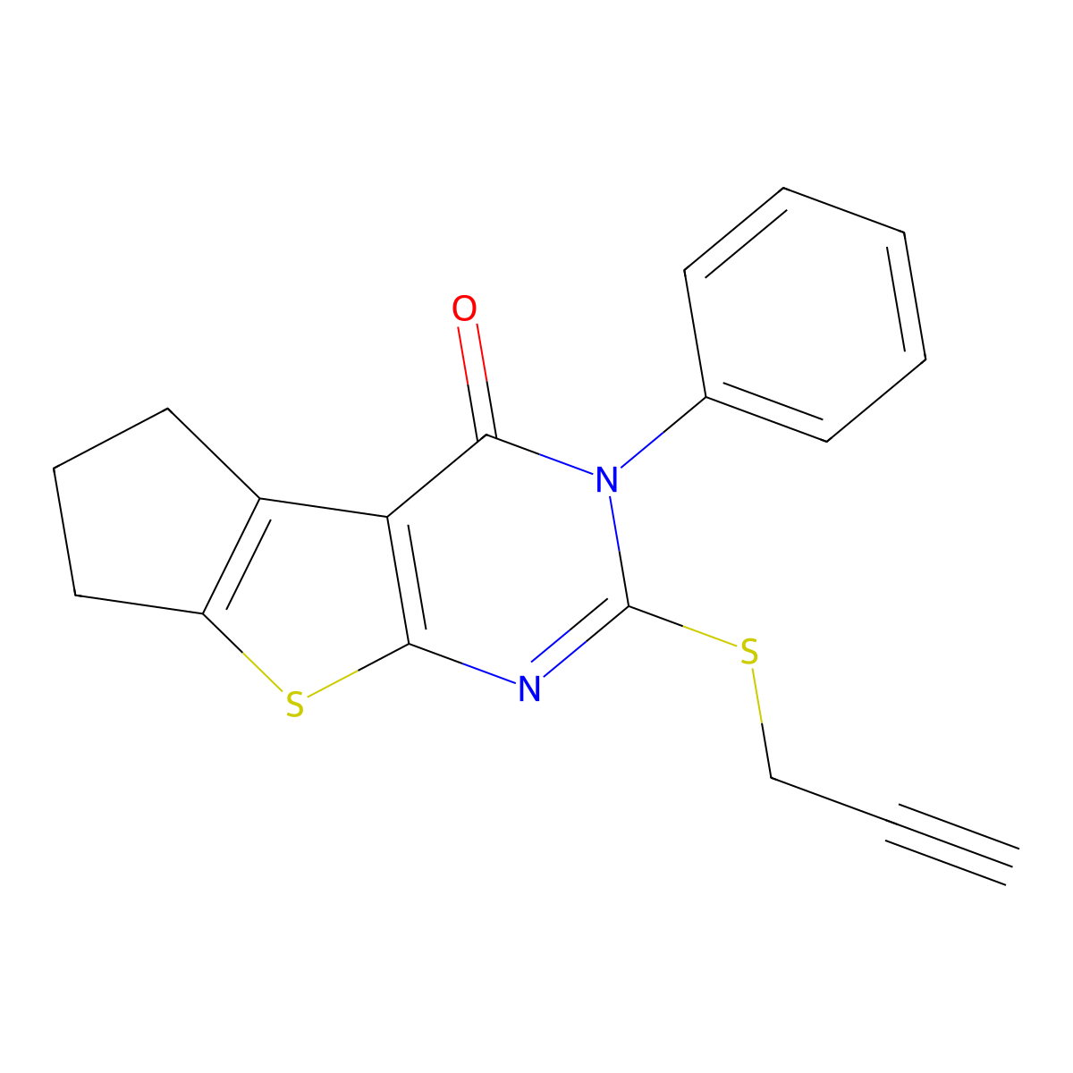 3-phenyl-2-(prop-2-yn-1-ylthio)-6,7-dihydro-3H-cyclopenta[4,5]thieno[2,3-d]pyrimidin-4(5H)-one molecular structure, CAS 314042-08-5