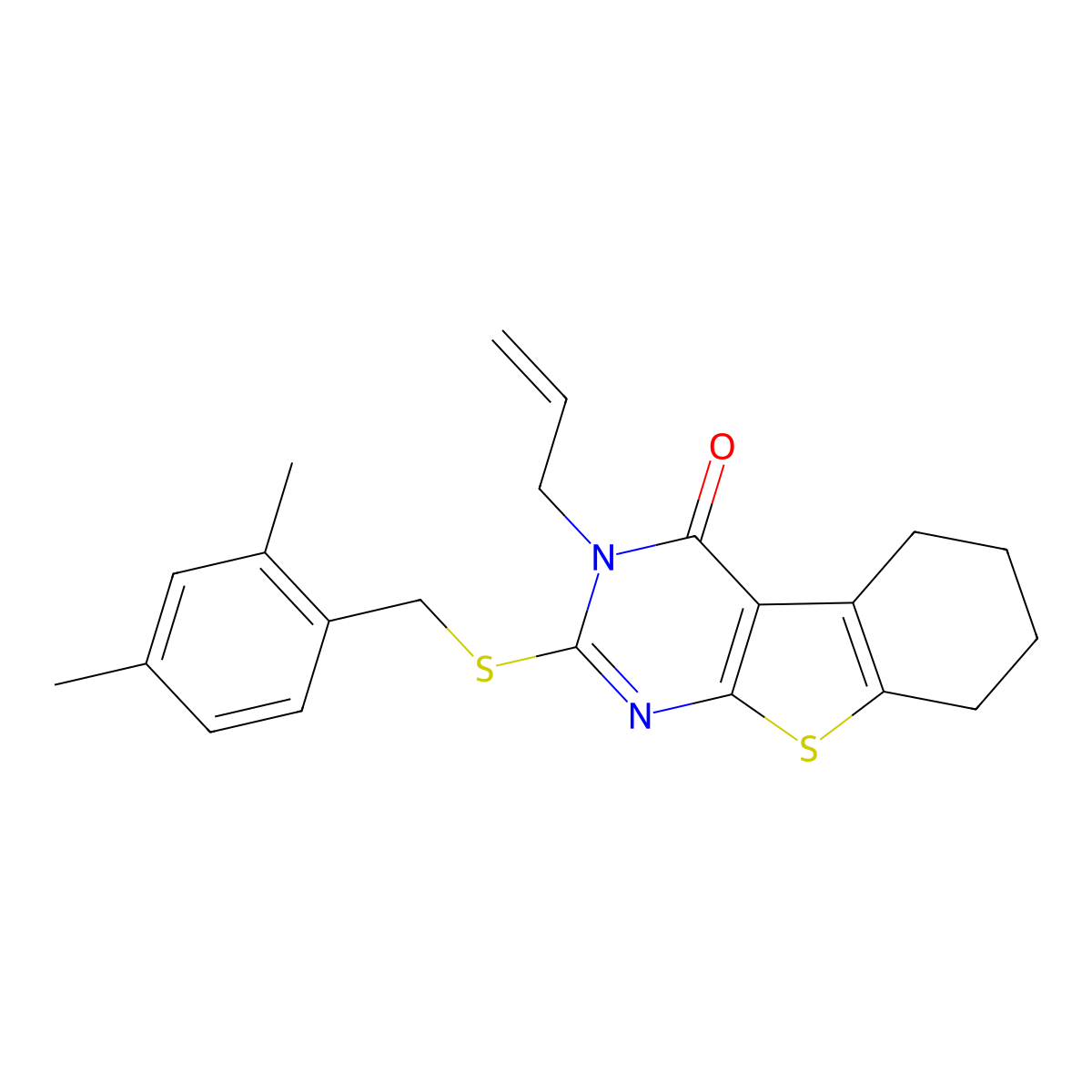 3-allyl-2-[(2,4-dimethylbenzyl)sulfanyl]-5,6,7,8-tetrahydro[1]benzothieno[2,3-d]pyrimidin-4(3H)-one molecular structure, CAS 314042-09-6