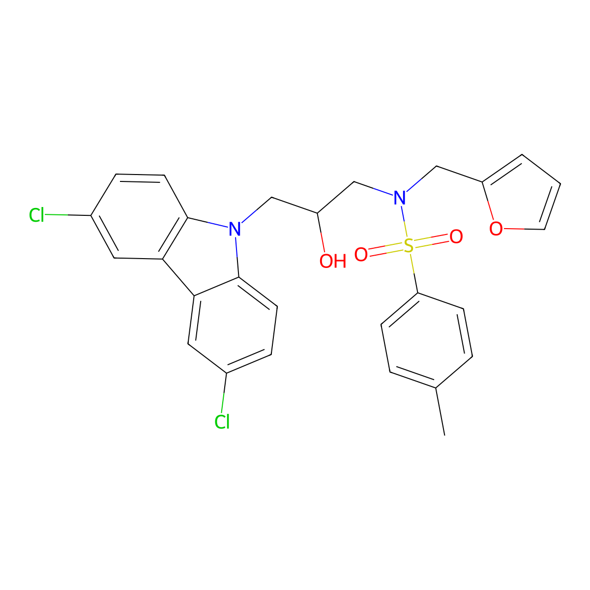 N-[3-(3,6-dichlorocarbazol-9-yl)-2-hydroxypropyl]-N-(furan-2-ylmethyl)-4-methylbenzenesulfonamide molecular structure, CAS 314042-74-5