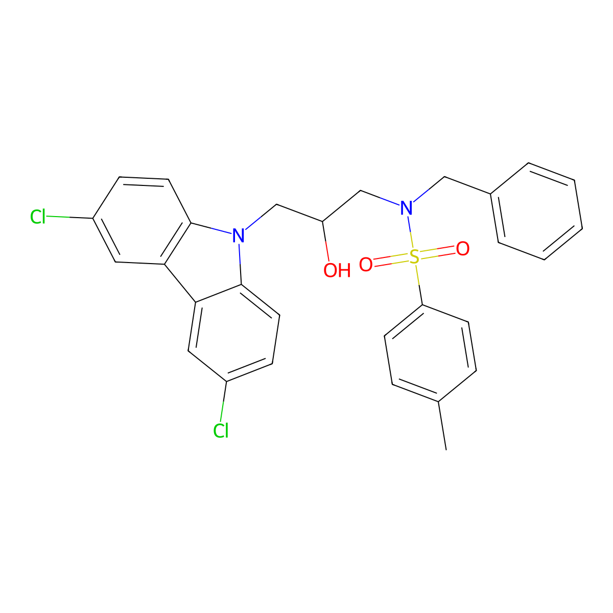 N-benzyl-N-[3-(3,6-dichlorocarbazol-9-yl)-2-hydroxypropyl]-4-methylbenzenesulfonamide molecular structure, CAS 314042-80-3