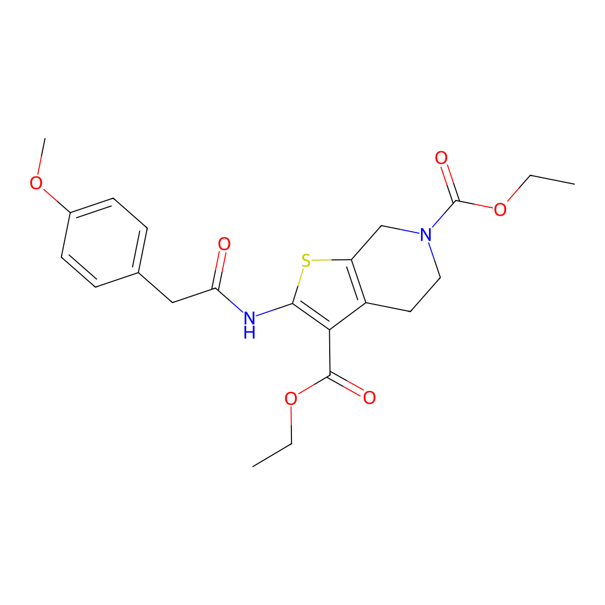 diethyl 2-(2-(4-methoxyphenyl)acetamido)-4,5-dihydrothieno[2,3-c]pyridine-3,6(7H)-dicarboxylate molecular structure, CAS 314043-08-8